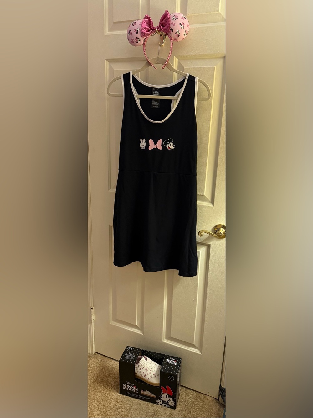 Black Minnie Mouse Graphic Tank Dress, ears and sneakers